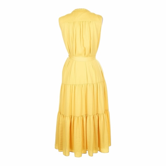 NWT! KOBI HALPERIN Custard Scottie Belted Tiered Midi Dress. Size Large. - Picture 4 of 14